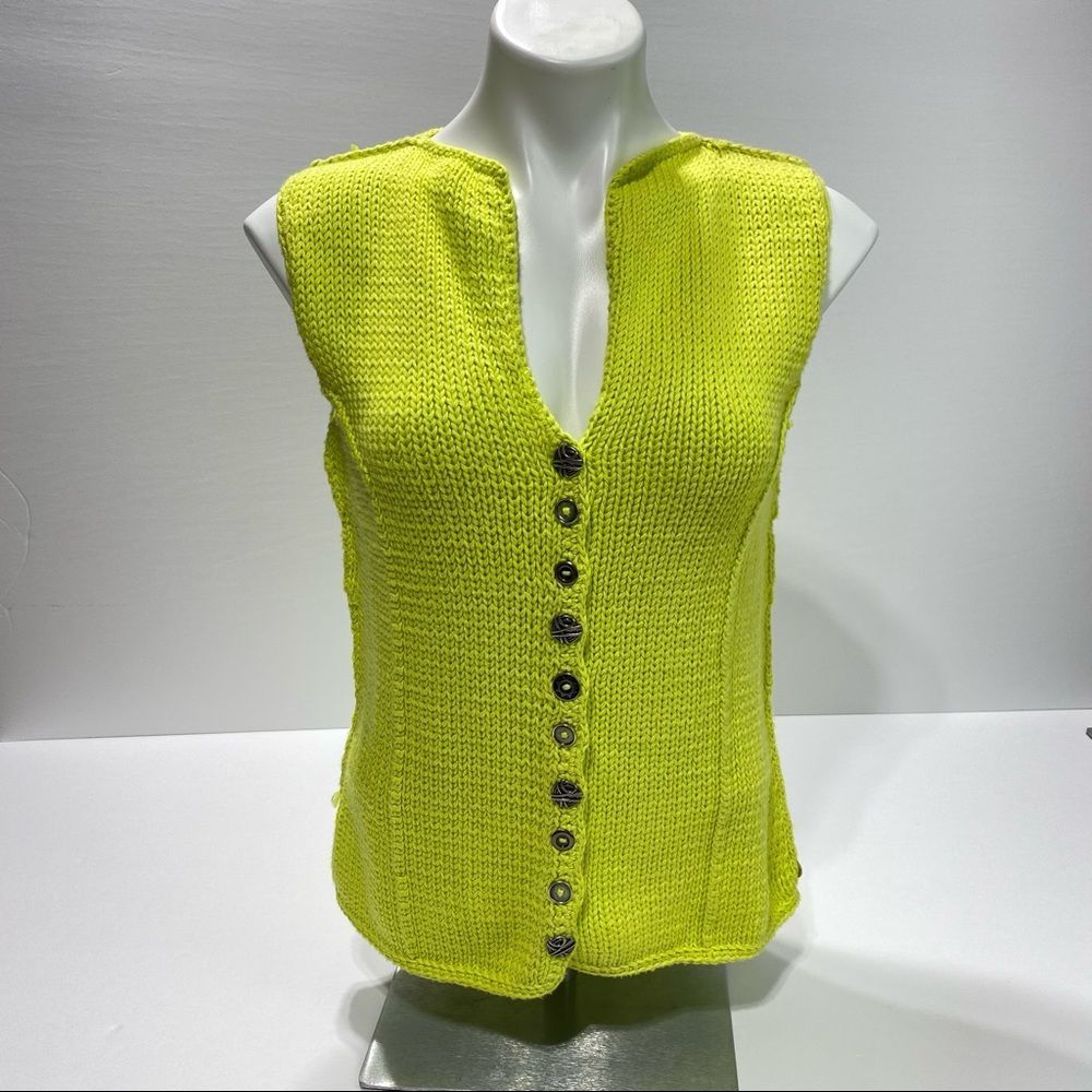 Pure Brand Handknit Crochet Sweater Tank Decorative Button Front S/M